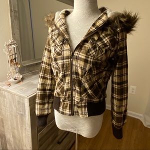 Dollhouse Plaid Jacket with Hood Brown and Beige